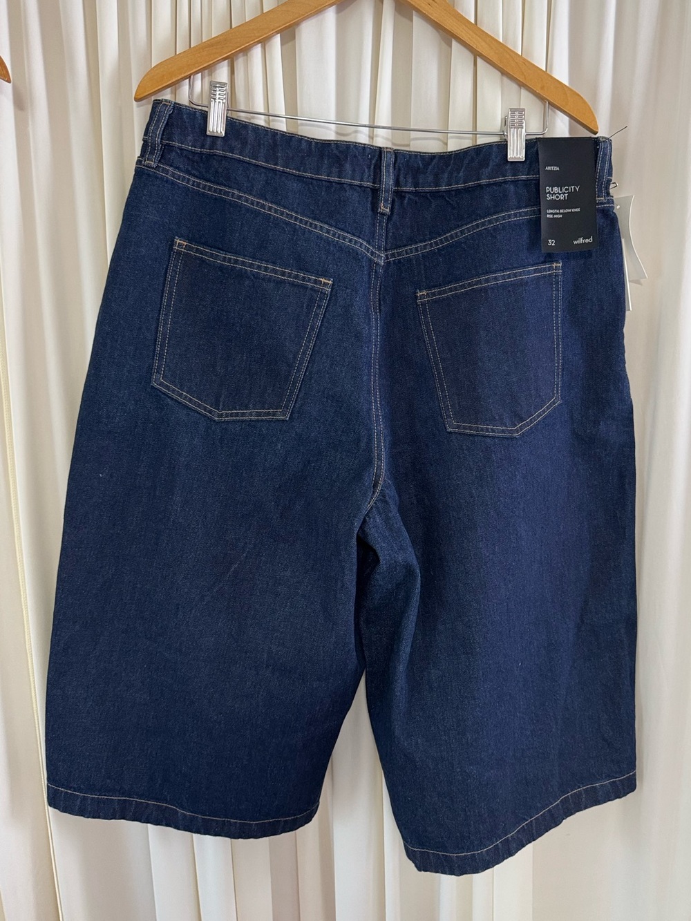 Aritzia Wilfred Publicity Below-Knee Denim Short Dark Wash Blue Jorts Size 32NWT - Picture 6 of 8